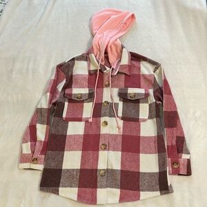 Kori pink & white Plaid jacket with hood